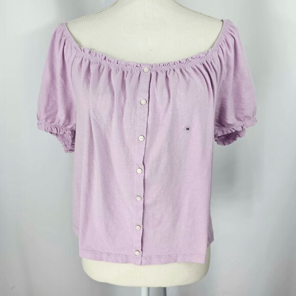 American Eagle Women's Lilac Purple Puff Sleeve Button Front Top Size M NWT - Picture 2 of 12